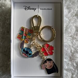 Disney BaubleBar Lilo & Stitch Keychain Ohana Charm Accessory Gold NEW Beach Fun